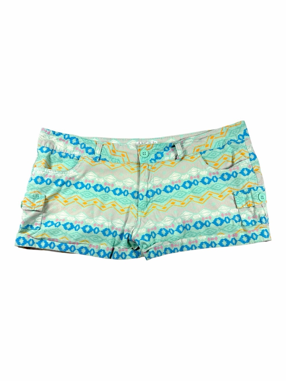 Aztec Print Micro Cargo Cotton Shorts Large Y2K Festival - Picture 2 of 9